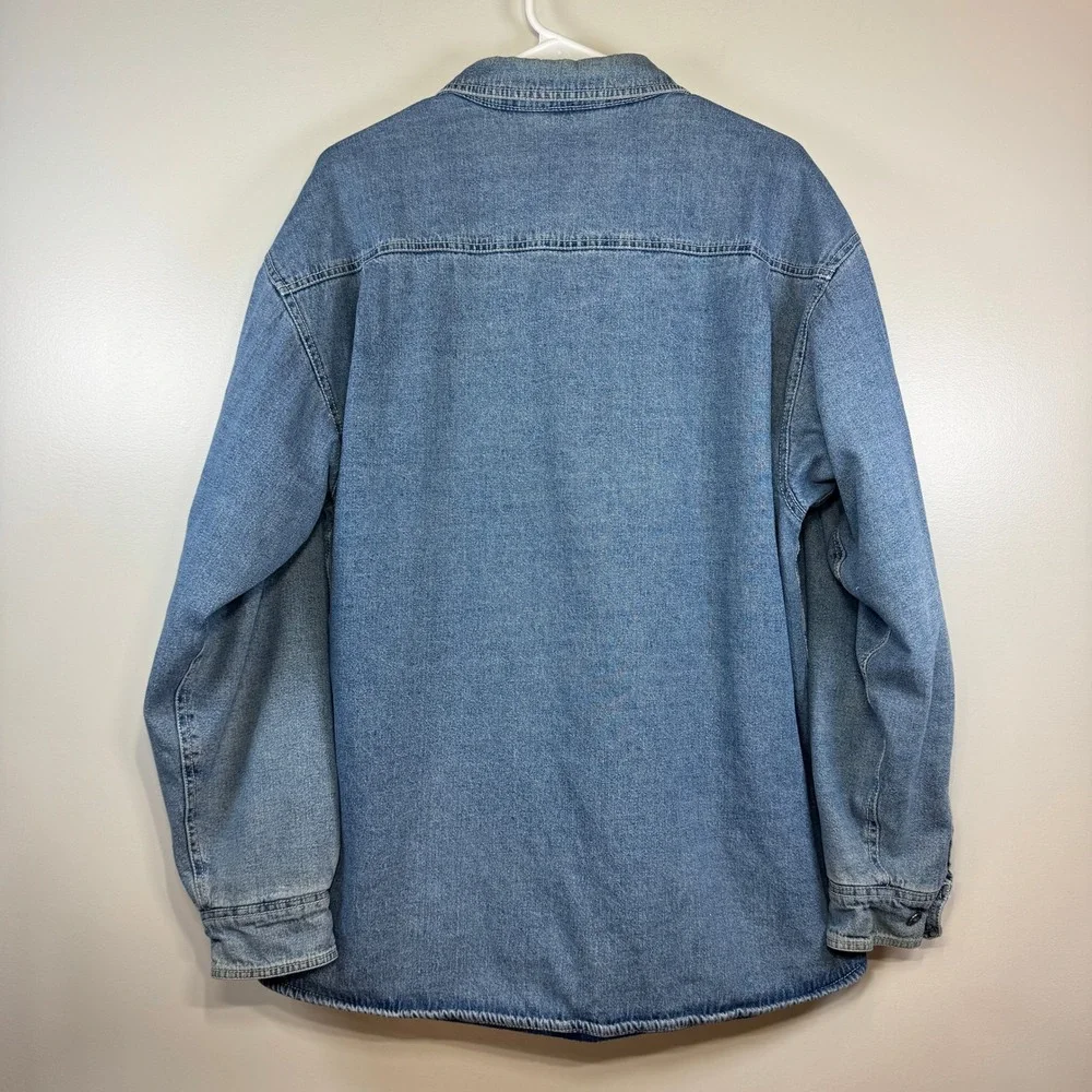Levis Denim Shirt Jacket Mens L Blue Quilted Fleece Lined Button Front RN 103480